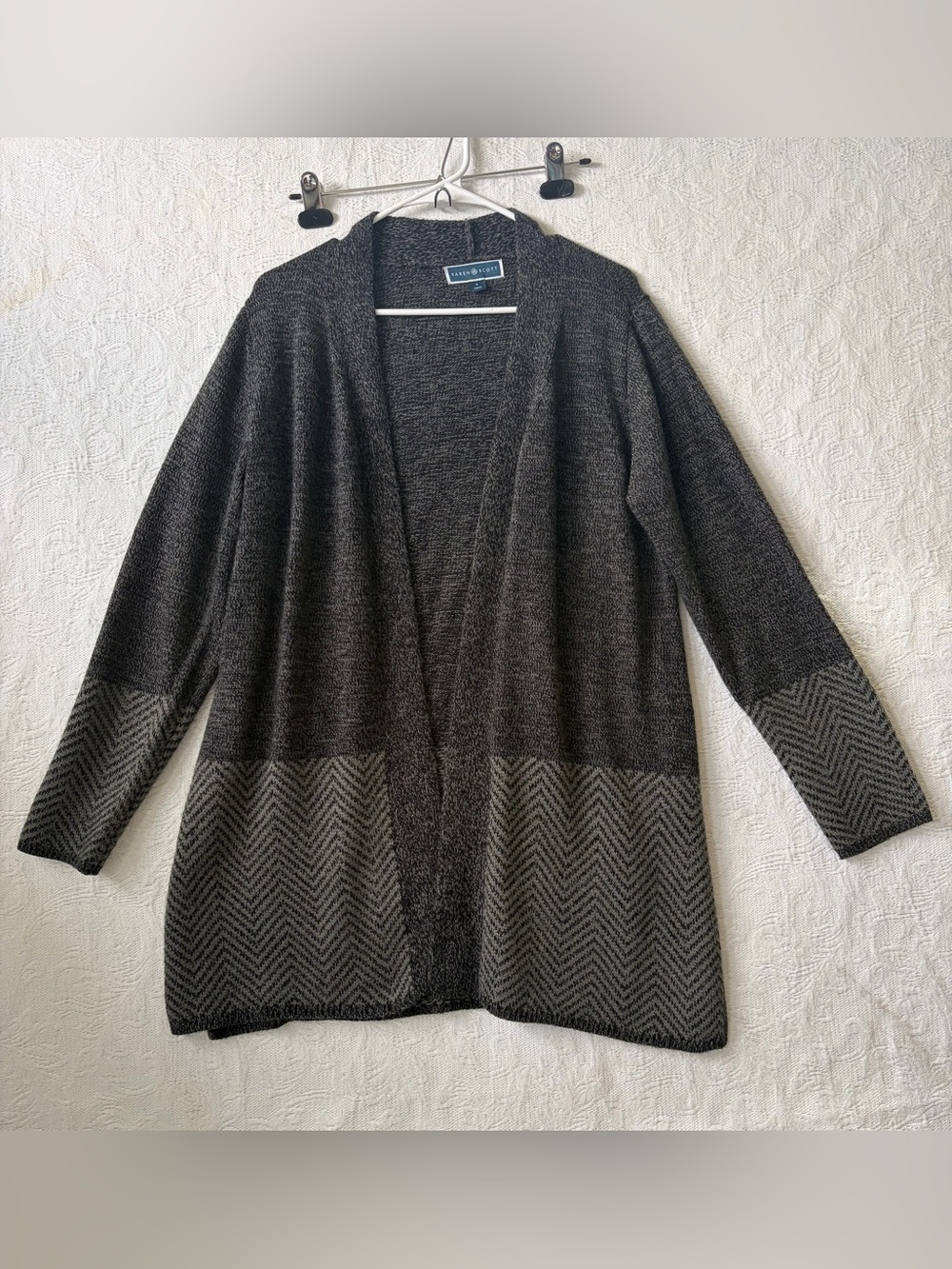Karen Scott Charcoal and Gray Open-Front Cardigan